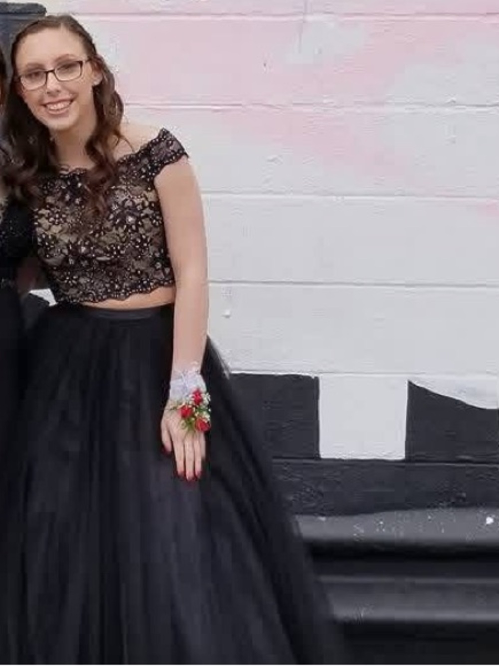 Black and Lace Two Piece Prom Dress